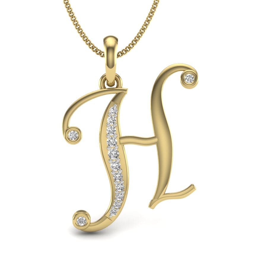H -10K Gold and 0.10 Carat F Color VS Clarity Initial Pendant