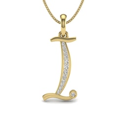 I -10K Gold and 0.09 Carat F Color VS Clarity Initial Pendant