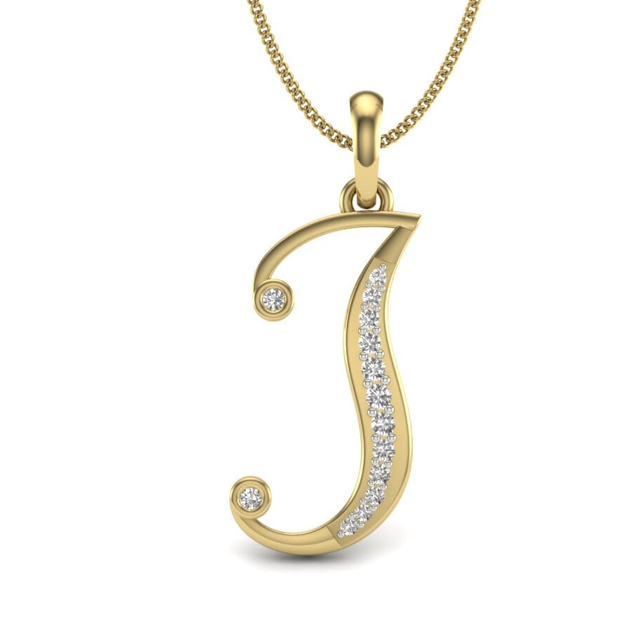 J -10K Gold and 0.10 Carat F Color VS Clarity Initial Pendant