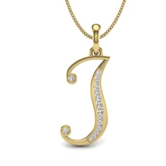 J -10K Gold and 0.10 Carat F Color VS Clarity Initial Pendant