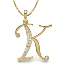 K -10K Gold and 0.10 Carat F Color VS Clarity Initial Pendant