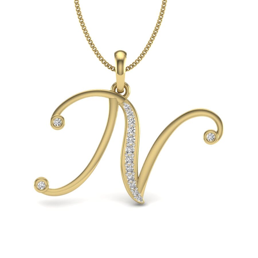 N -10K Gold and 0.11 Carat F Color VS Clarity Initial Pendant