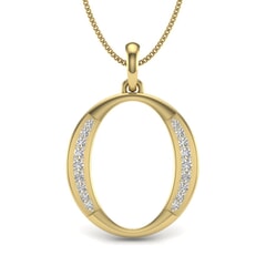 O -10K Gold and 0.15 Carat F Color VS Clarity Initial Pendant