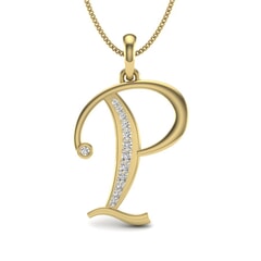 P -10K Gold and 0.09 Carat F Color VS Clarity Initial Pendant