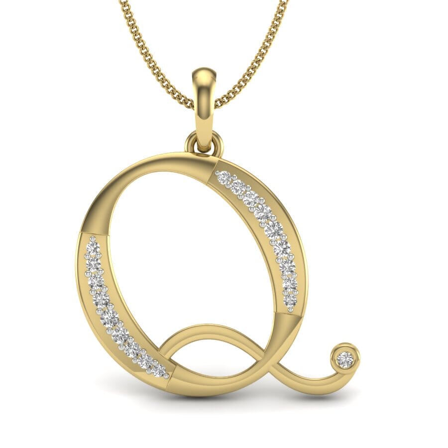 Q -10K Gold and 0.15 Carat F Color VS Clarity Initial Pendant