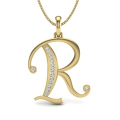 R -10K Gold and 0.10 Carat F Color VS Clarity Initial Pendant