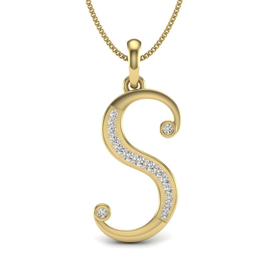 S -10K Gold and 0.11 Carat F Color VS Clarity Initial Pendant