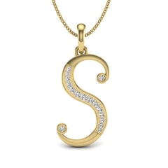 S -10K Gold and 0.11 Carat F Color VS Clarity Initial Pendant