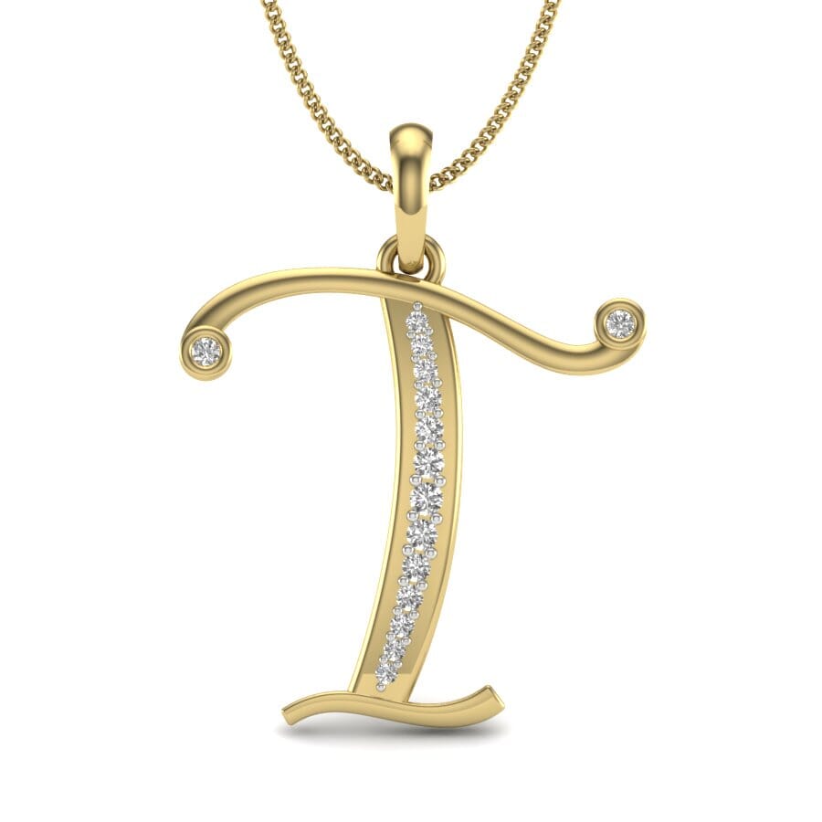 T -10K Gold and 0.10 Carat F Color VS Clarity Initial Pendant