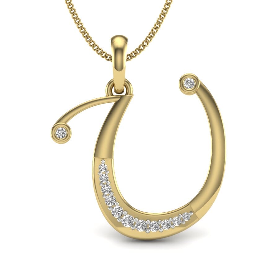 U -10K Gold and 0.10 Carat F Color VS Clarity Initial Pendant