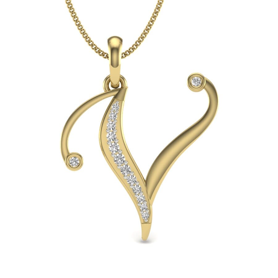 V -10K Gold and 0.10 Carat F Color VS Clarity Initial Pendant
