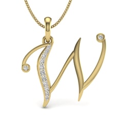 W -10K Gold and 0.10 Carat F Color VS Clarity Initial Pendant