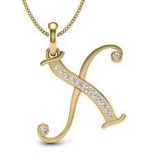 X -10K Gold and 0.10 Carat F Color VS Clarity Initial Pendant