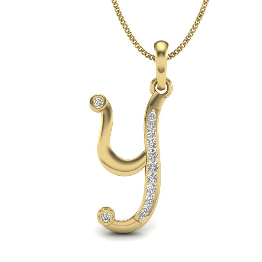 Y -10K Gold and 0.10 Carat F Color VS Clarity Initial Pendant
