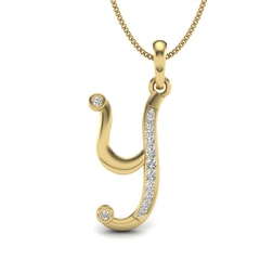 Y -10K Gold and 0.10 Carat F Color VS Clarity Initial Pendant