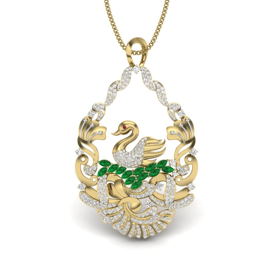 18KT Gold and 1.73 Carat Round Diamond Swan Pendant