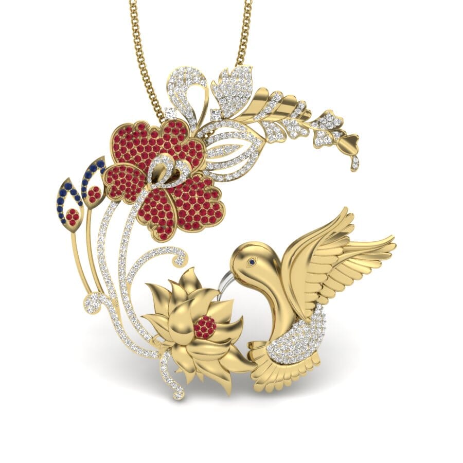 18KT Gold and 1.06 Carat Round Diamond Swan Pendant