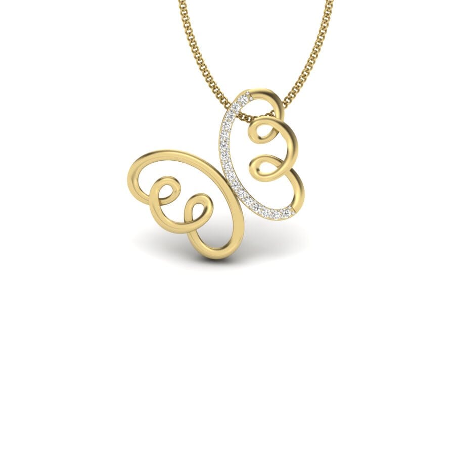 14KT Gold and 0.05 Carat Round Diamond Butterfly Pendant