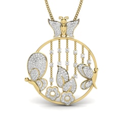 18KT Gold and 1.52 Carat Round Diamond Butterfly Pendant