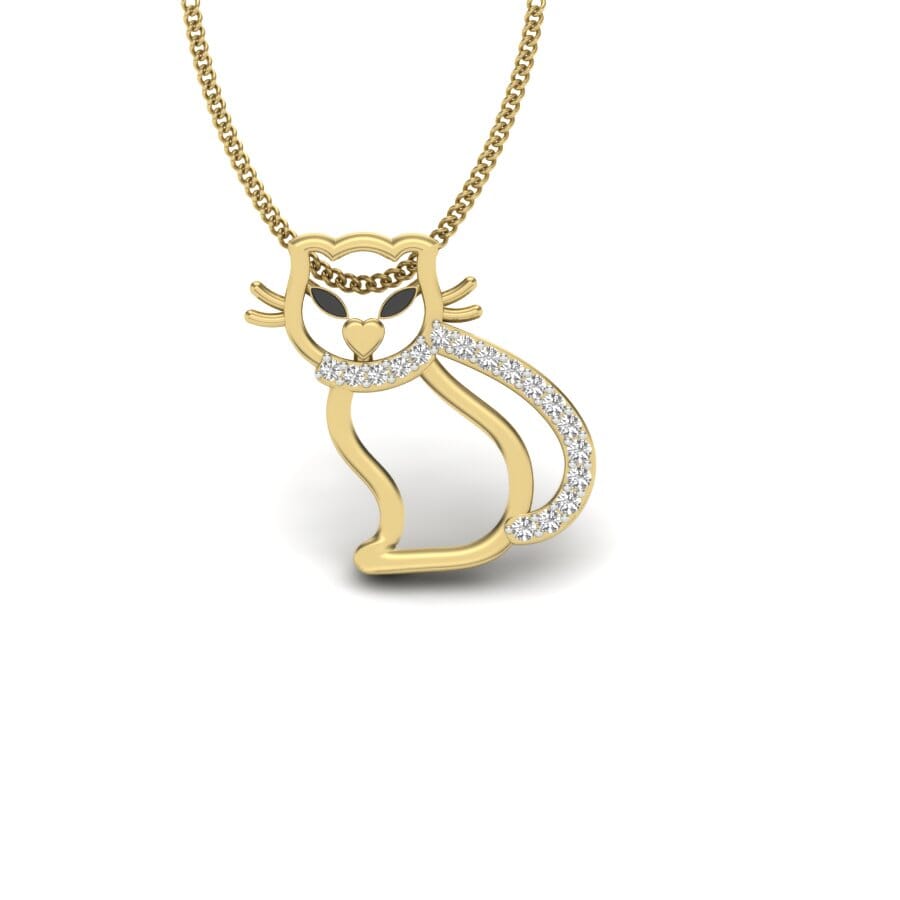 14KT Gold and 0.06 Carat Round Diamond Cat Pendant  