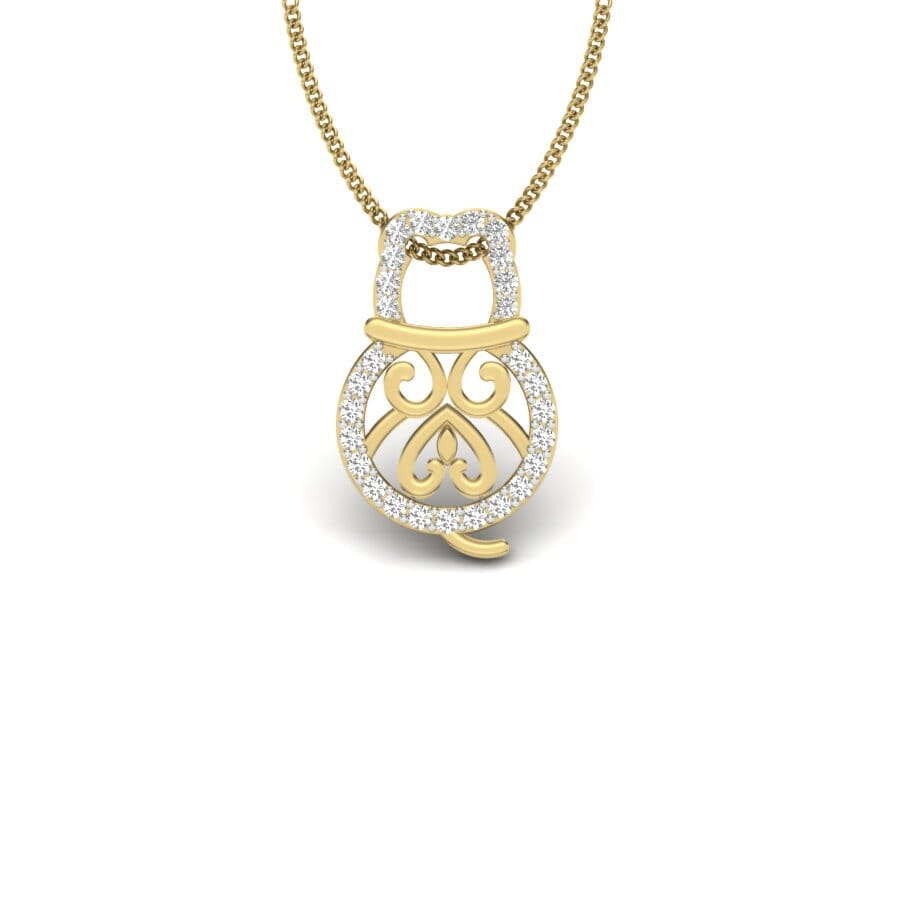 14KT Gold and 0.14 Carat Round Diamond Cat Pendant