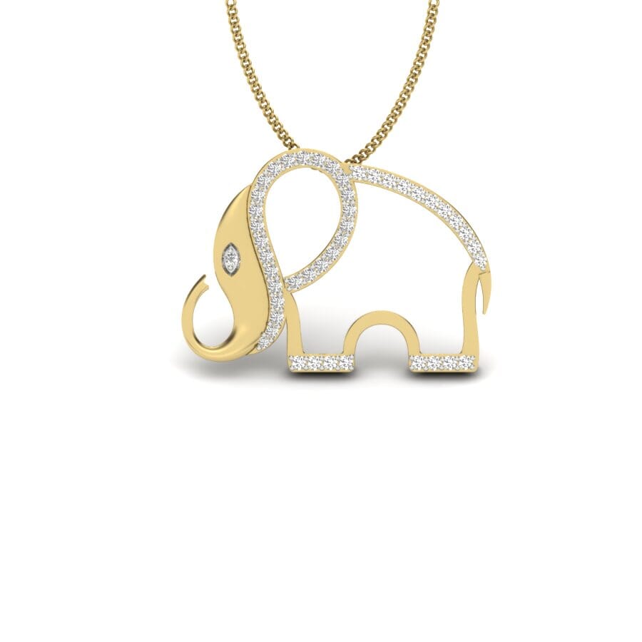 14KT Gold and 0.17 Carat Round Diamond Elephant Pendant