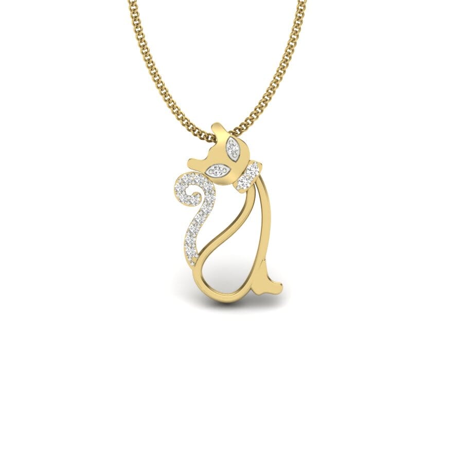 14KT Gold and 0.05 Carat Round Diamond Cat Pendant