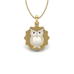 14KT Gold and 0.12 Carat Round Diamond Owl Pendant