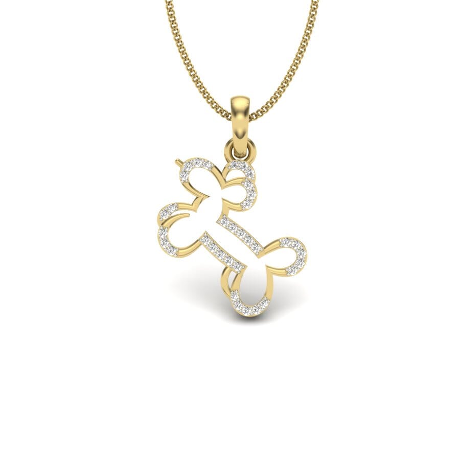 14KT Gold and 0.10 Carat Round Diamond Puppy Pendant