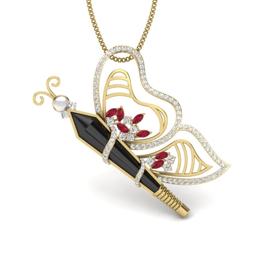 18KT Gold and 1.15 Carat Round Diamond Butterfly Pendant