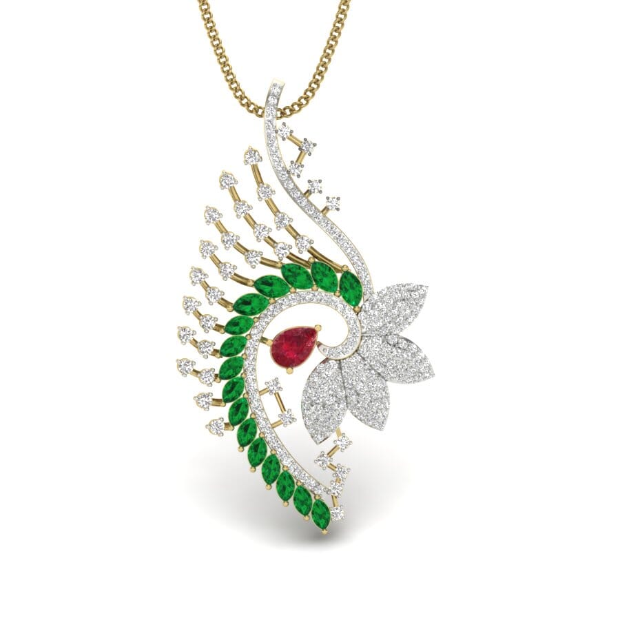 18KT Gold and 1.76 Carat Round Diamond Swan Pendant