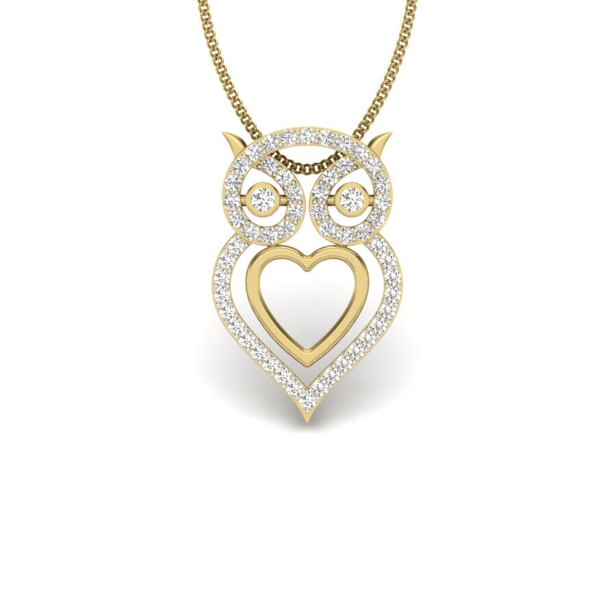 14KT Gold and 0.30 Carat Round Diamond Owl Pendant