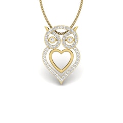14KT Gold and 0.30 Carat Round Diamond Owl Pendant