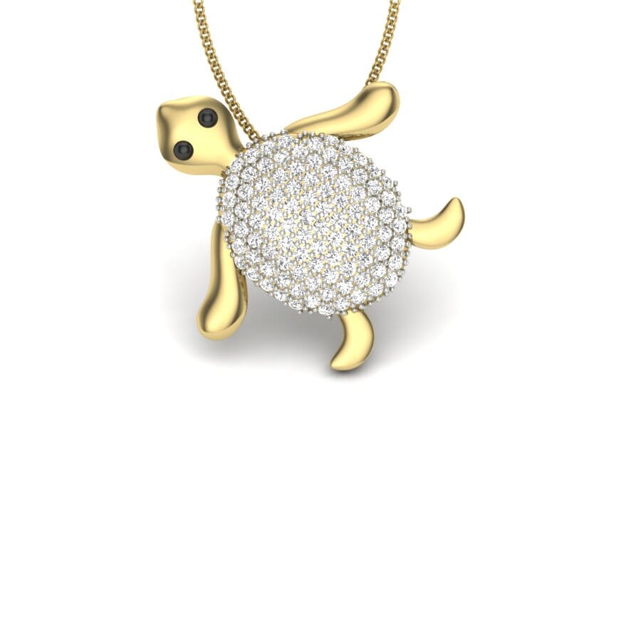 14KT Gold and 0.61 Carat Round Diamond Turtle Pendant