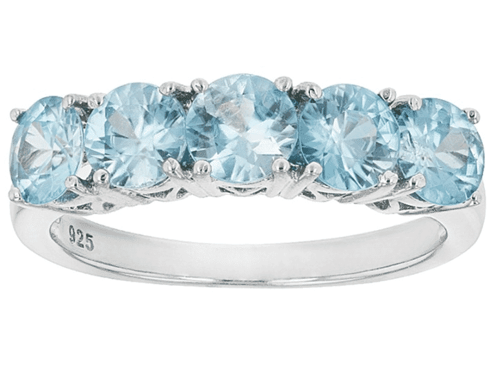 1.95 Ctw Natural Blue Cambodian Zircon Rhodium Over Sterling Silver Ring