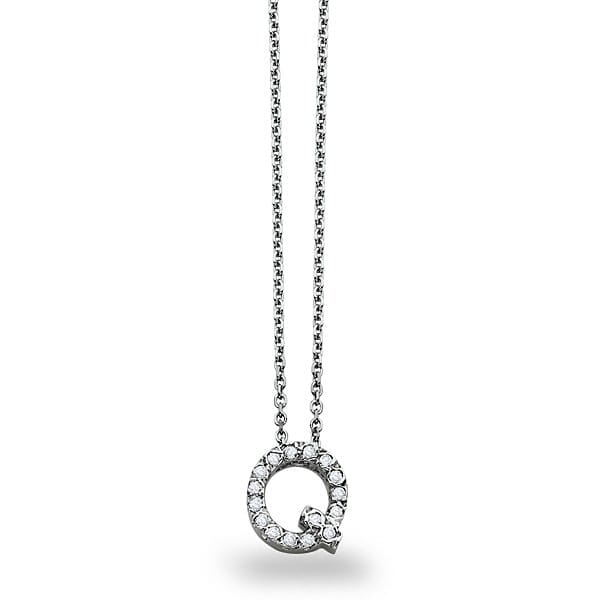 Q - 18K Gold and 0.12 Carat F Color VS Clarity Initial Pendant 