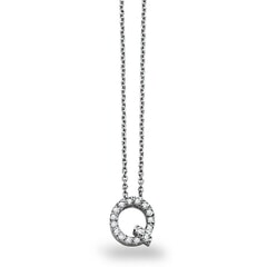 18K Gold and 0.12 Carat F Color VS Clarity Initial "Q" Pendant with 16 Inches Chain