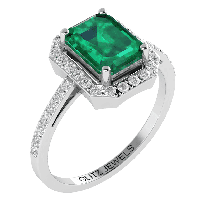 18KT Gold Ring with 1.25 carat Natural Emerald with 0.35 carat Diamonds