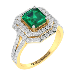 18KT Gold Ring with 1.30 carat Natural Emerald with 0.38 carat Diamonds