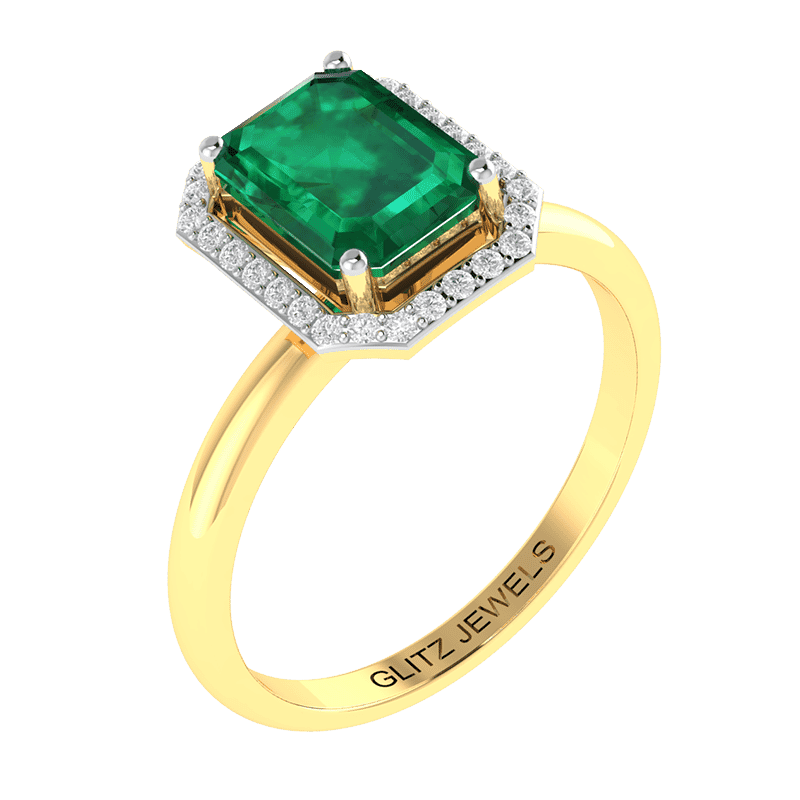 18KT Gold Ring with 1.80 carat Natural Emerald with 0.14 carat Diamonds