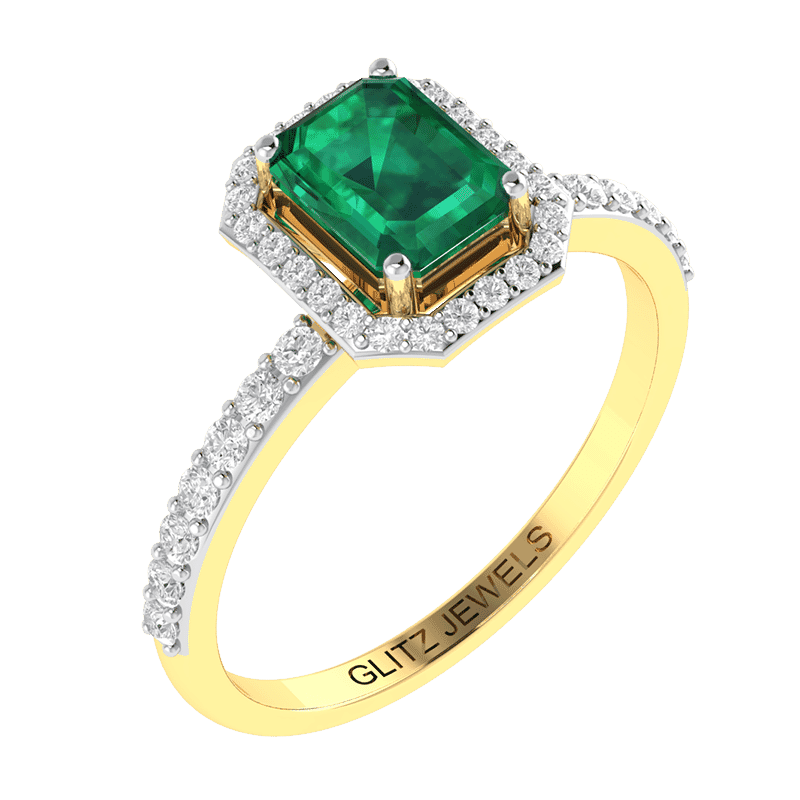 18KT Gold Ring with 1.00 carat Natural Emerald with 0.33 carat Diamonds