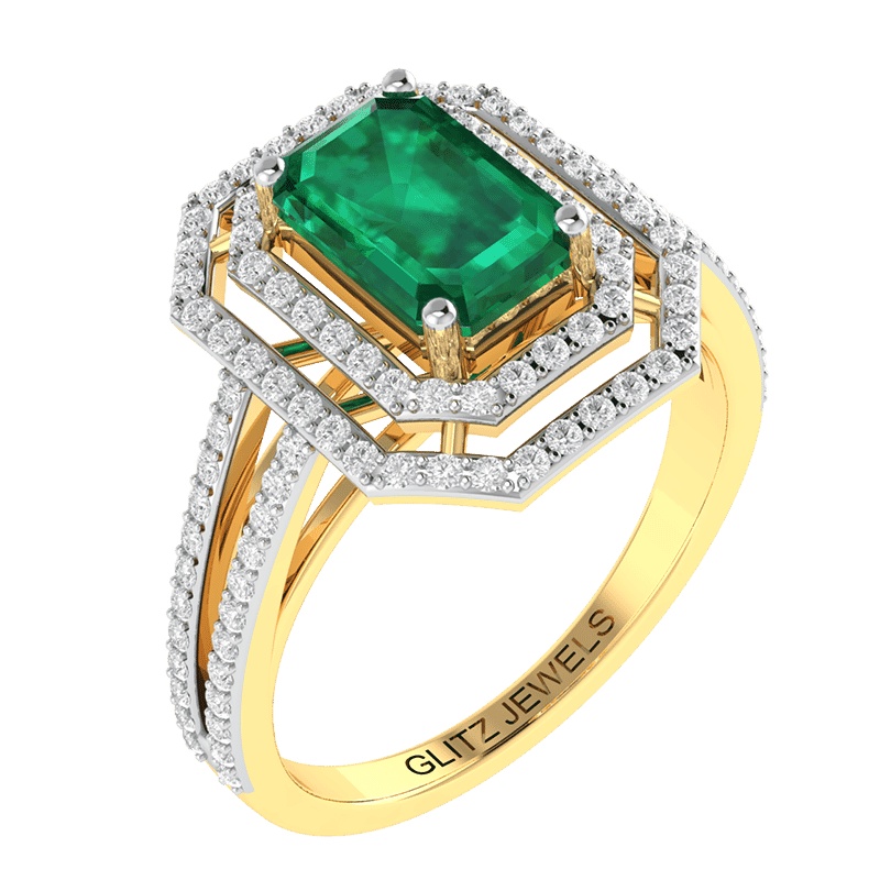 18KT Gold Ring with 1.40 carat Natural Emerald with 0.55 carat Diamonds