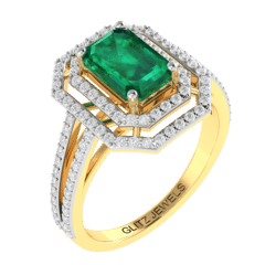 18KT Gold Ring with 1.40 carat Natural Emerald with 0.55 carat Diamonds