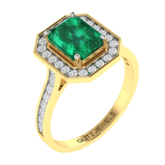 18KT Gold Ring with 1.90 carat Natural Emerald with 0.38 carat Diamonds