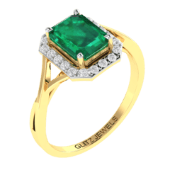 18KT Gold Ring with 1.55 carat Natural Emerald with 0.20 carat Diamonds