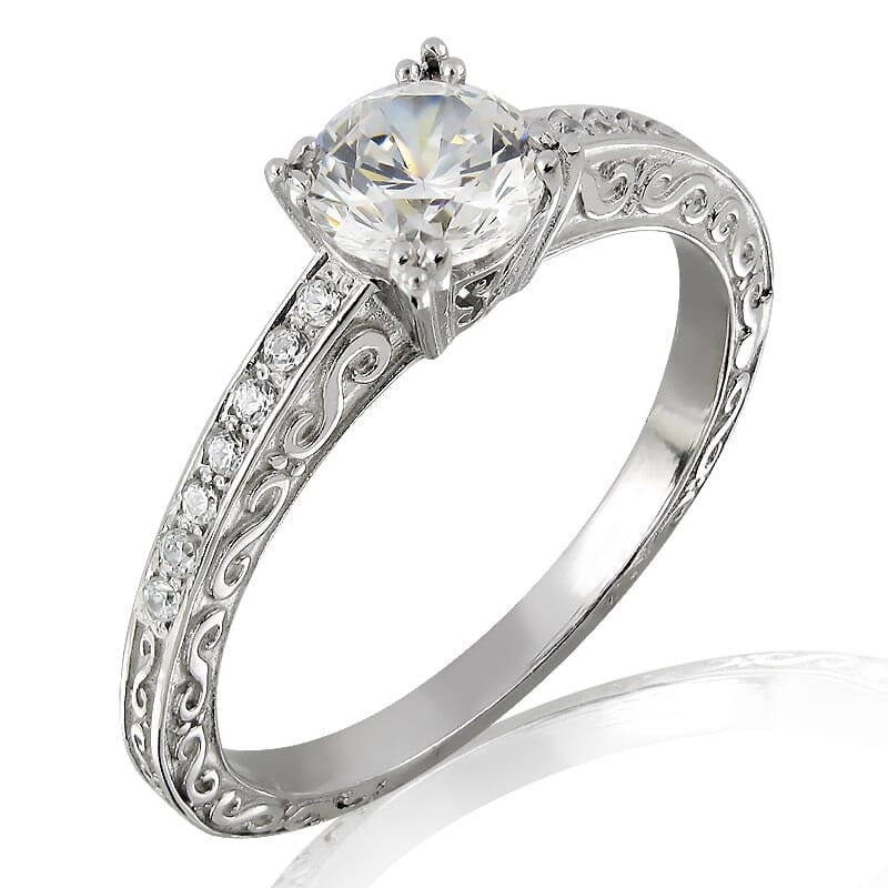 0.50 Carat D Color Engagement Ring with Side Diamonds with Certification