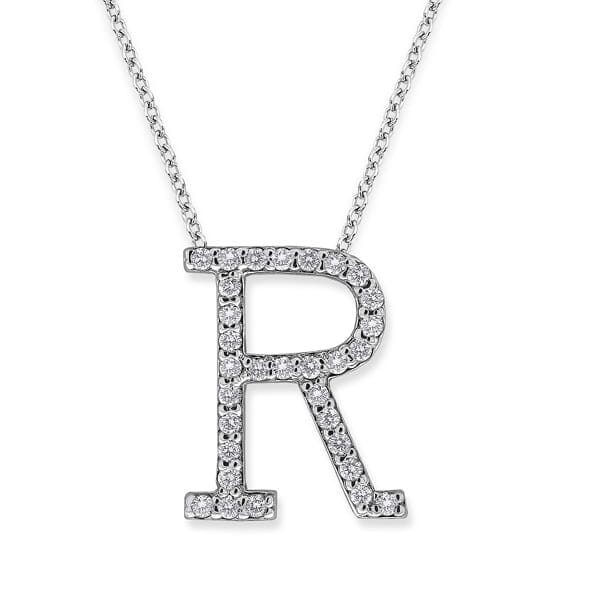 18K Gold and 0.31 Carat F Color VS Clarity Initial "R" Pendant with 16 Inches Chain