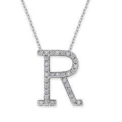 18K Gold and 0.31 Carat F Color VS Clarity Initial "R" Pendant with 16 Inches Chain