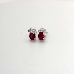14KT Gold and 0.60 Ctw Burmese Ruby and 0.10 Ctw F/VS Diamond Earrings