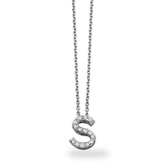 18K Gold and 0.11 Carat F Color VS Clarity Initial "S" Pendant with 16 Inches Chain